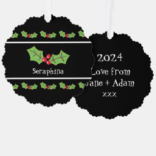 Personalised Christmas Holly & Berries Tree Decoration Card