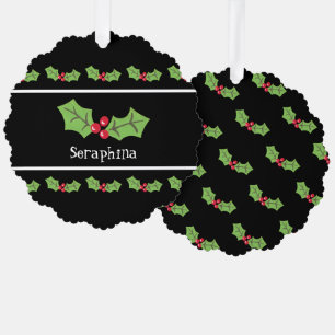 Personalised Christmas Holly & Berries Tree Decoration Card