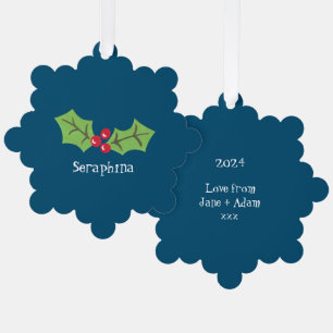 Personalised Christmas Holly & Berries Tree Decoration Card