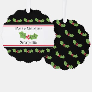 Personalised Christmas Holly & Berries Tree Decoration Card