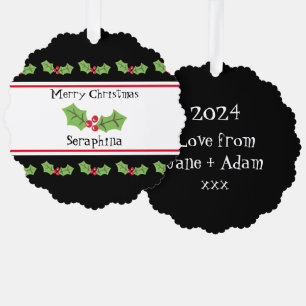 Personalised Christmas Holly & Berries Tree Decoration Card