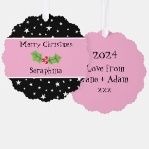 Personalised Christmas Holly & Berries Tree Decoration Card