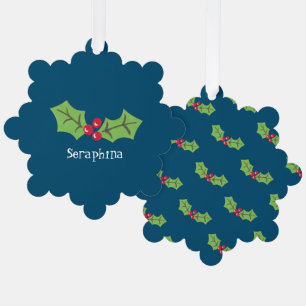 Personalised Christmas Holly & Berries Tree Decoration Card