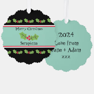 Personalised Christmas Holly & Berries Tree Decoration Card