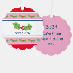 Personalised Christmas Holly & Berries Tree Decoration Card