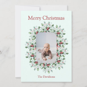 Personalised Christmas Holly Photo Card