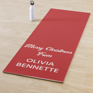 Personalised Christmas Holly Red Candy Cane White Yoga Mat