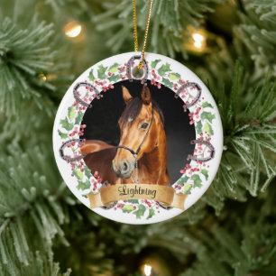 Personalised Christmas Horse Photo Ceramic Tree Decoration