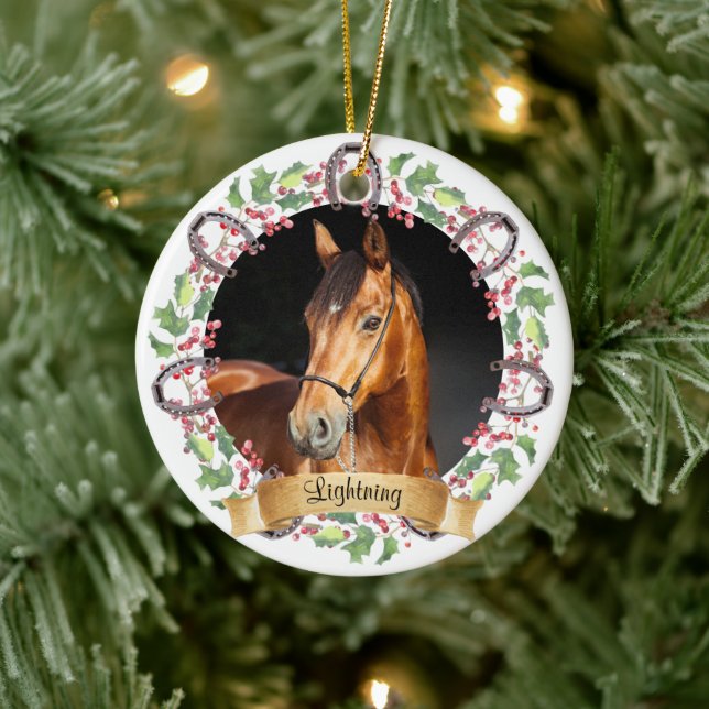 Personalised Christmas Horse Photo Ceramic Tree Decoration (Tree)