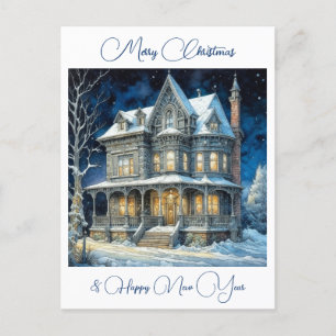 Personalised Christmas House on a Snowy Night   Postcard