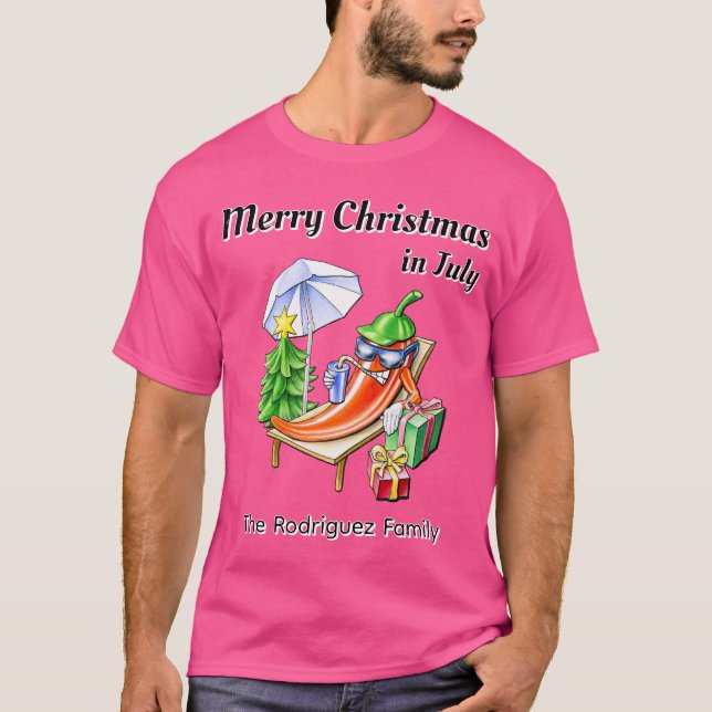 Personalised Christmas in July Chilli Art Holiday T-Shirt (Front)