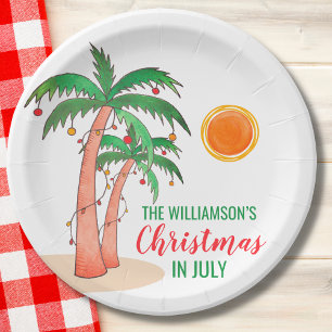 Personalised Christmas in July Palm Trees Paper Plate