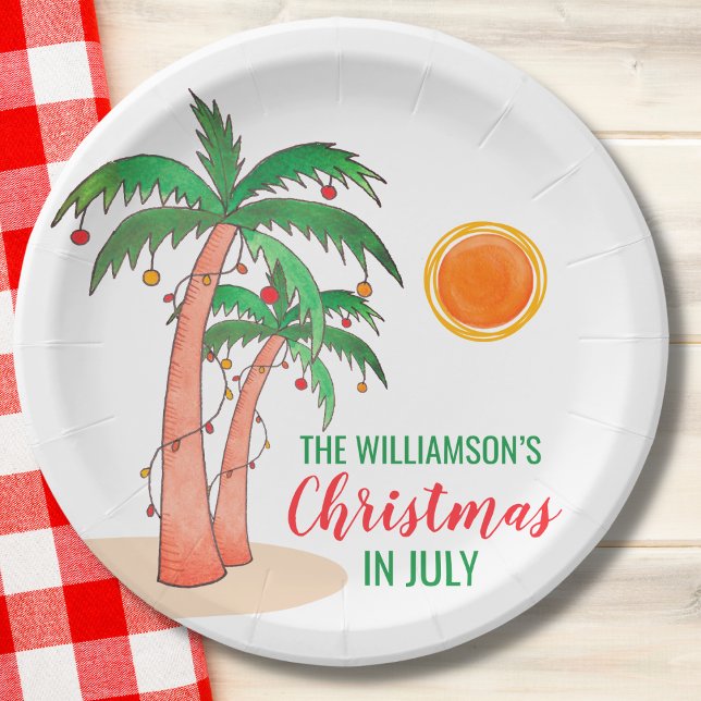 Personalised Christmas in July Palm Trees Paper Plate (Creator Uploaded)