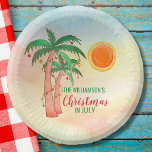 Personalised Christmas in July Party Paper Bowl Paper Plate<br><div class="desc">Let's celebrate Christmas in July with a BBQ or party! Invite family and friends to your Christmas themed celebration and decorate it with these island style paper bowls featuring hand drawn palm trees decorated with lights on a watercolor background. Easily customisable with your name. Because we create our own artwork...</div>