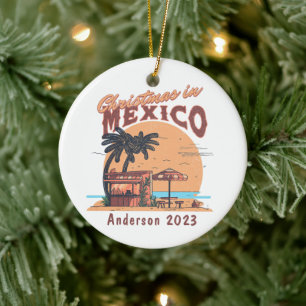 Personalised Christmas in Mexico Beach Holiday Ceramic Tree Decoration