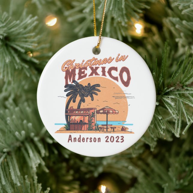 Personalised Christmas in Mexico Beach Holiday Ceramic Tree Decoration (Tree)