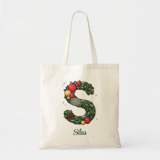 Personalised Christmas Initial S Branches Snow Tote Bag