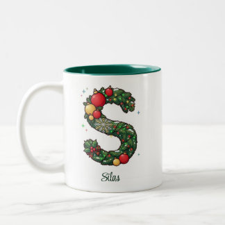 Personalised Christmas Initial S Branches Snow Two-Tone Coffee Mug