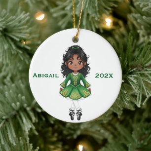 Personalised Christmas Irish Black Girl Dance Ceramic Tree Decoration