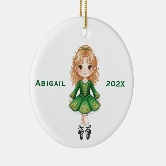 Personalised Christmas Irish Blonde Girl Dance Ceramic Tree Decoration (Right)