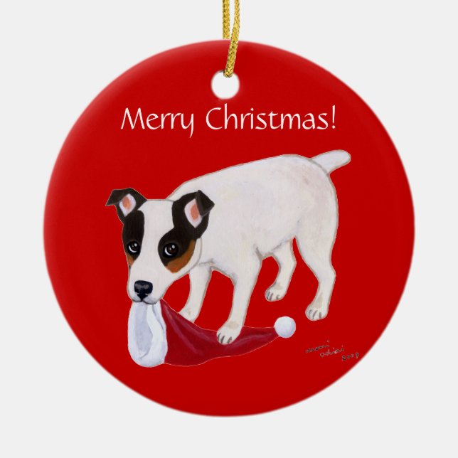 Personalised Christmas Jack Russell Terrier Ceramic Tree Decoration (Front)