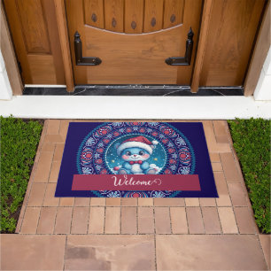 Personalised Christmas Kawaii Bear Dot Mandala Doormat