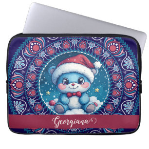 Personalised Christmas Kawaii Bear Dot Mandala Laptop Sleeve
