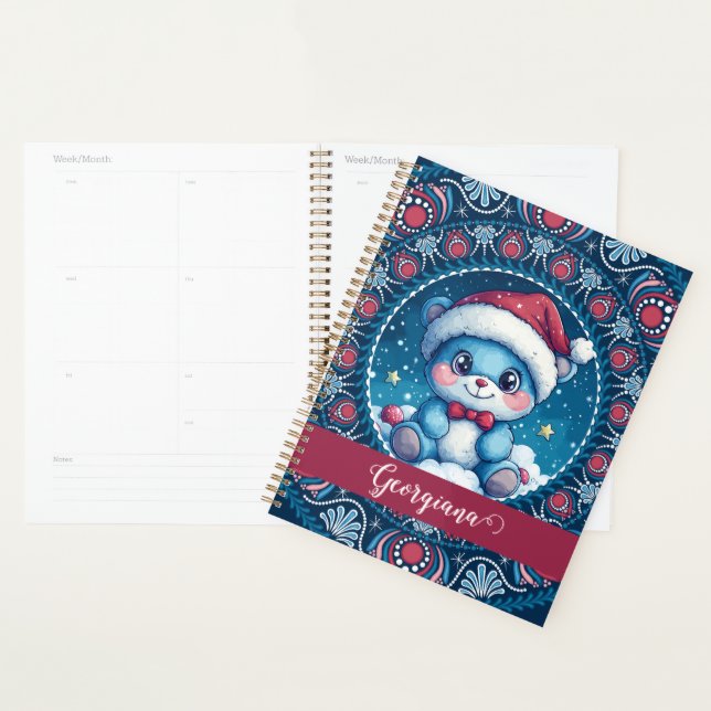 Personalised Christmas Kawaii Bear Dot Mandala Planner (Display)