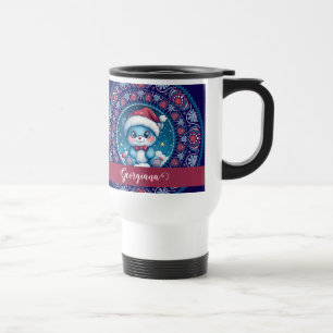Personalised Christmas Kawaii Bear Dot Mandala Travel Mug