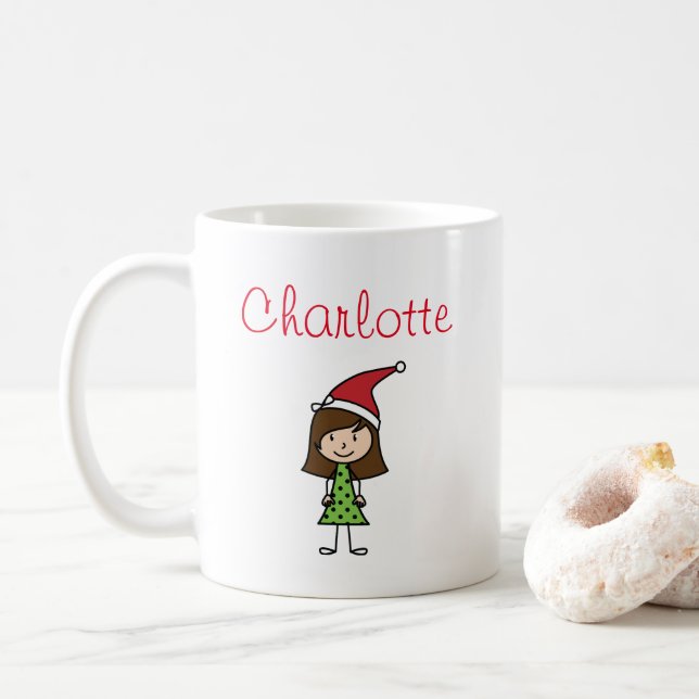 personalised christmas kids girl character coffee  coffee mug (With Donut)