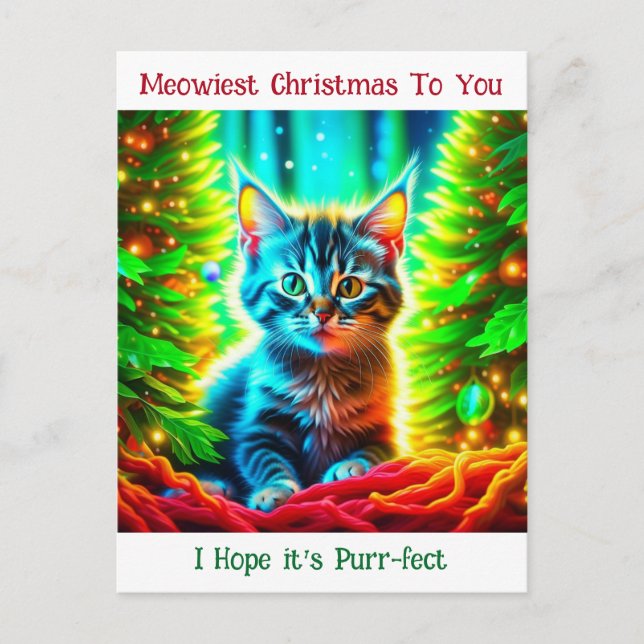 Personalised Christmas Kitten and Happy New Year Postcard (Front)
