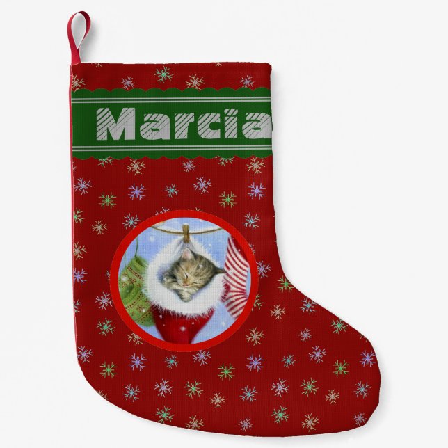Personalised Christmas Kitten Small Christmas Stocking (Front)
