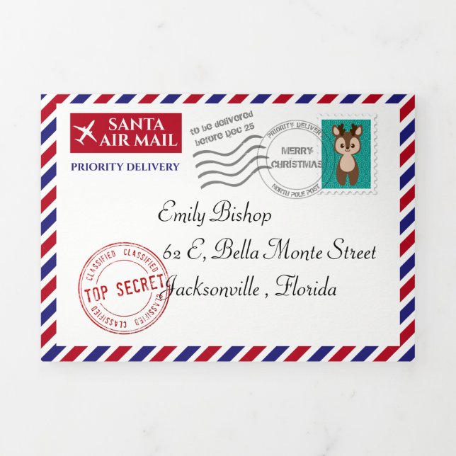 Personalised Christmas letter from Santa Claus  Tri-Fold Card (Cover)