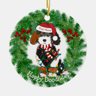 Personalised Christmas Lights Bernedoodle Ceramic Tree Decoration