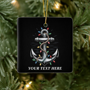 Personalised Christmas Lights Boating Sailing  Ceramic Ornament