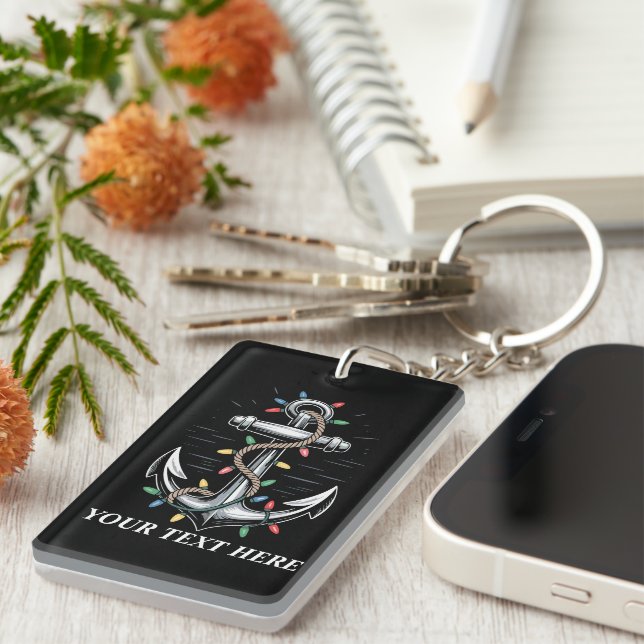 Personalised Christmas Lights Boating Sailing  Key Ring (Front Right)
