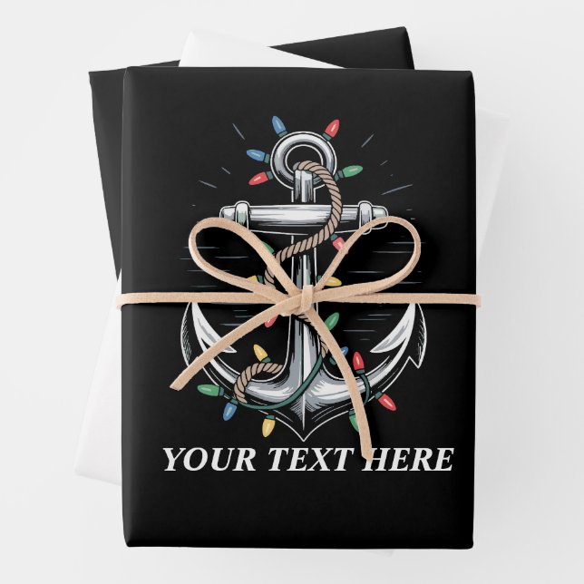 Personalised Christmas Lights Boating Sailing  Wrapping Paper Sheet (In situ)