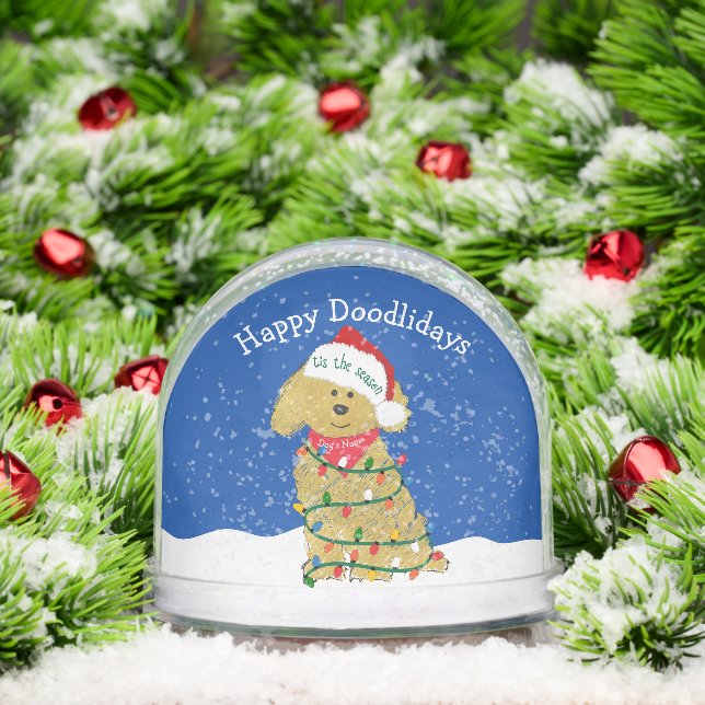 Personalised Christmas Lights Goldendoodle Snowglobe (Christmas)