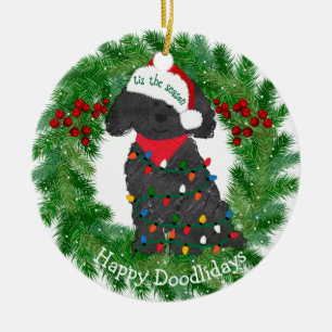 Personalised Christmas Lights Labradoodle Ceramic Tree Decoration