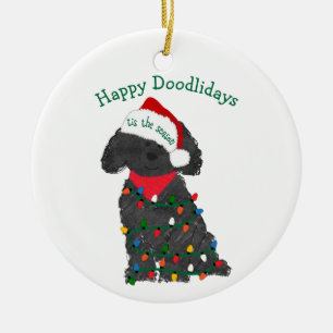 Personalised Christmas Lights Labradoodle Ceramic Tree Decoration