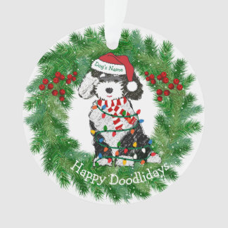 Personalised Christmas Lights Sheepadoodle Acrylic Ornament