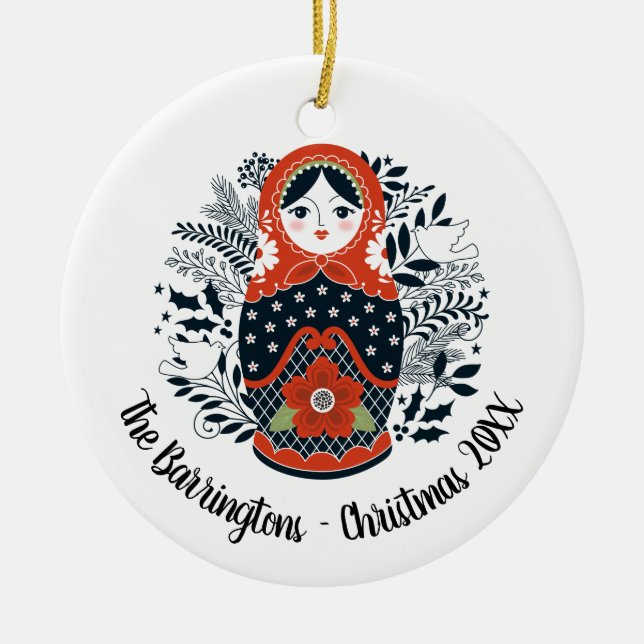 Personalised Christmas Matryoshka Nesting Doll Ceramic Tree Decoration (Front)