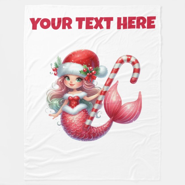 Personalised Christmas Mermaid Baby Fleece Blanket (Front)