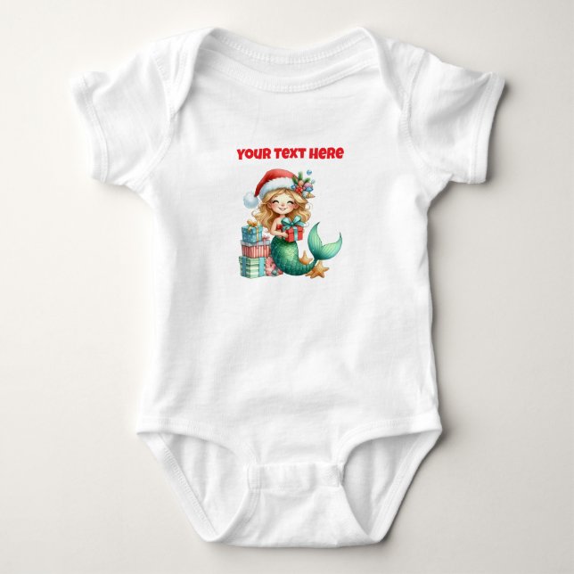 Personalised Christmas Mermaid Baby's Bodysuit (Front)