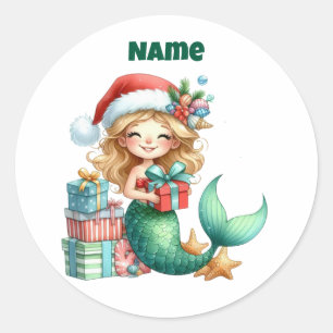 Personalised Christmas Mermaid Circular Sticker