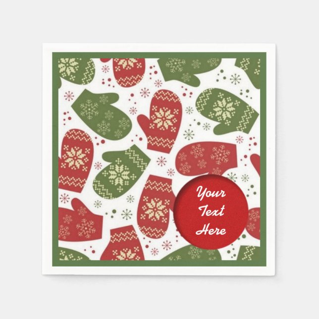 Personalised Christmas Mittens Pattern Napkins (Front)