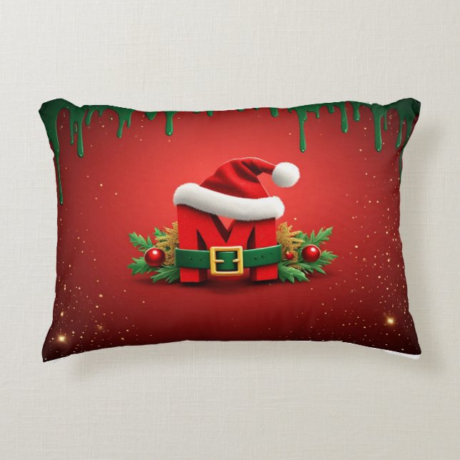 Personalised Christmas Monogram M with Santa Hat  Decorative Cushion (Front)