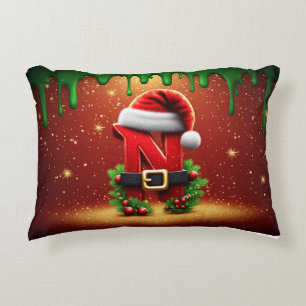 Personalised Christmas Monogram N with Santa Hat Decorative Cushion