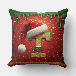 Personalised Christmas Monogram T with Santa Hat Cushion