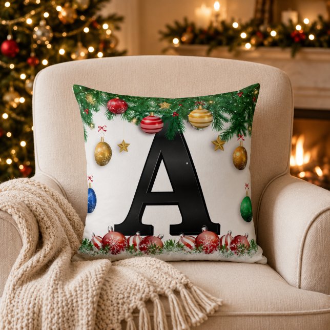 Personalised Christmas Monogram Throw Pillow (Creator Uploaded)